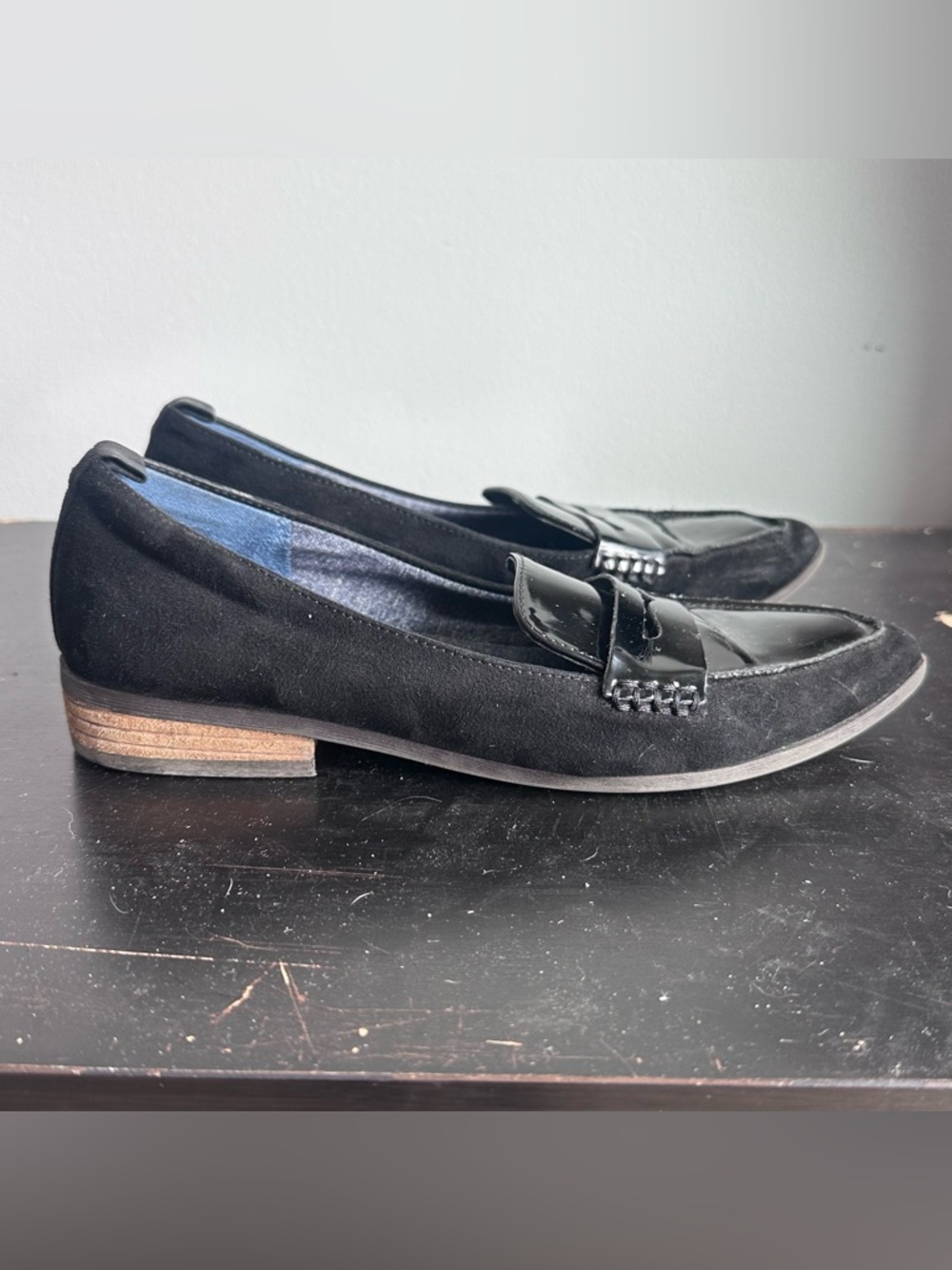 Dr. Scholl’s Memory Foam Cool Fit Loafers Women’s 8 Black Suede Patent Flats‎
